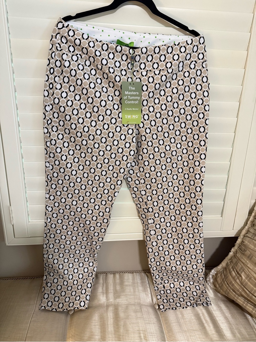 SWING Tan & Black Geometric Cropped Ankle Pants golf balls galore!